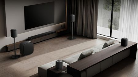 LG Sound Suite speaker system in living room with TV